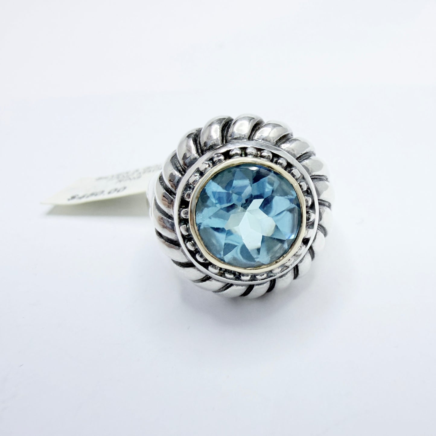 Sterling Silver 18k Gold Detail Topaz Ring.