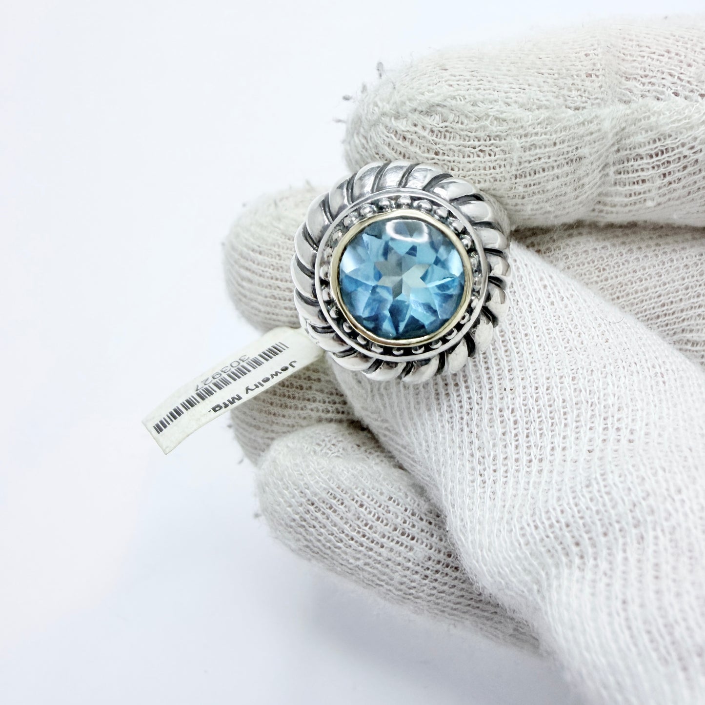 Sterling Silver 18k Gold Detail Topaz Ring.