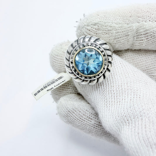 Sterling Silver 18k Gold Detail Topaz Ring.