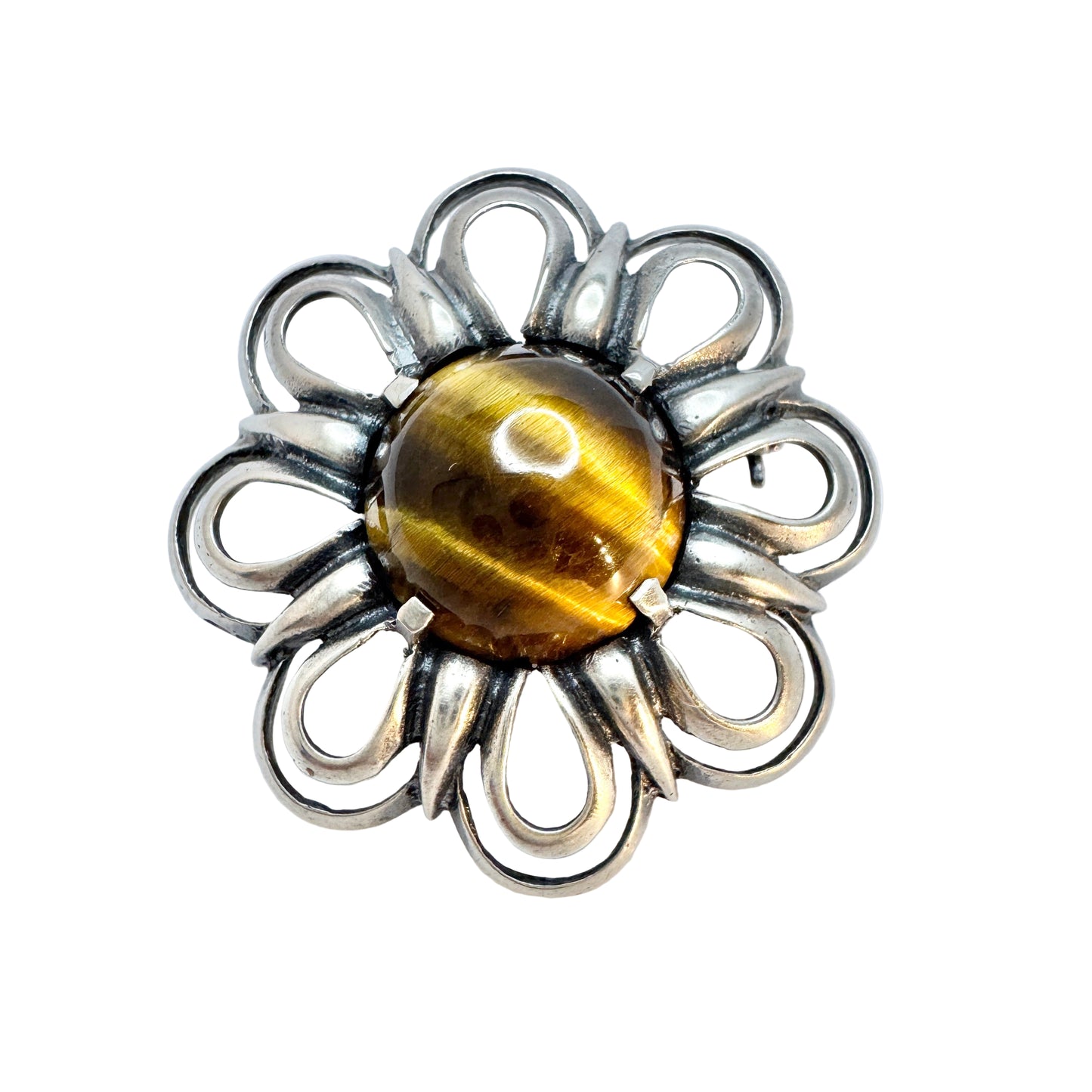 Germany c 1960. Vintage Solid Silver Tiger's Eye Brooch.
