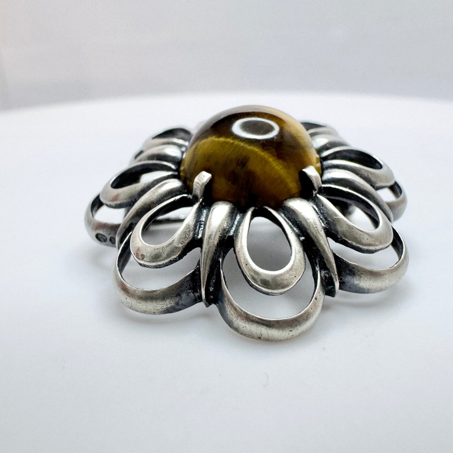 Germany c 1960. Vintage Solid Silver Tiger's Eye Brooch.