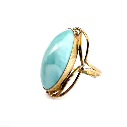 Vintage 8k Gold Larimar Cocktail Ring.