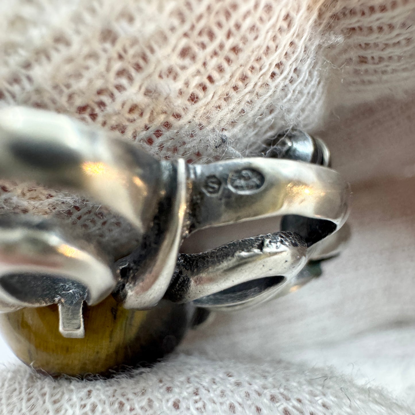 Germany c 1960. Vintage Solid Silver Tiger's Eye Brooch.