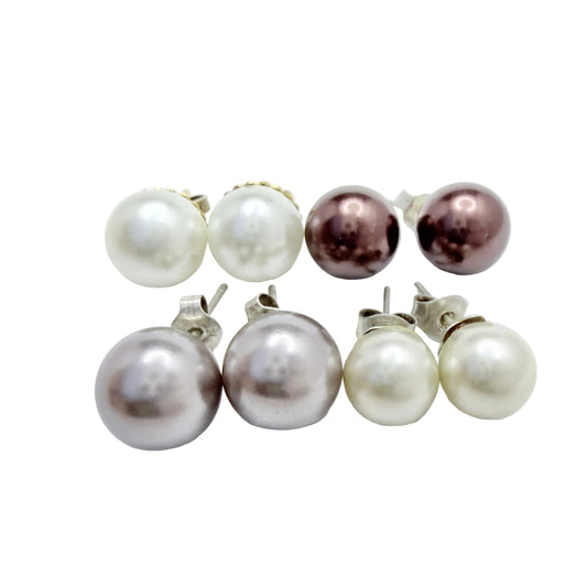 Vintage Faux Pearls Silver Posts and Stoppers Earrings. Job-lot.
