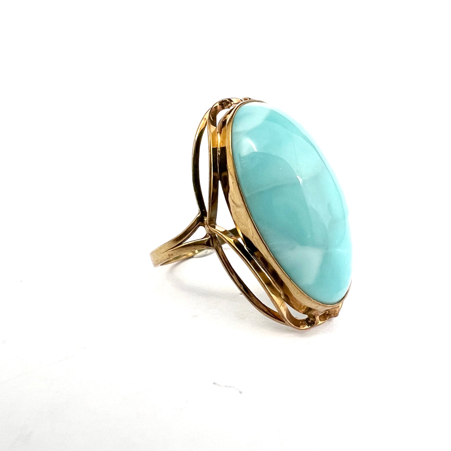 Vintage 8k Gold Larimar Cocktail Ring.