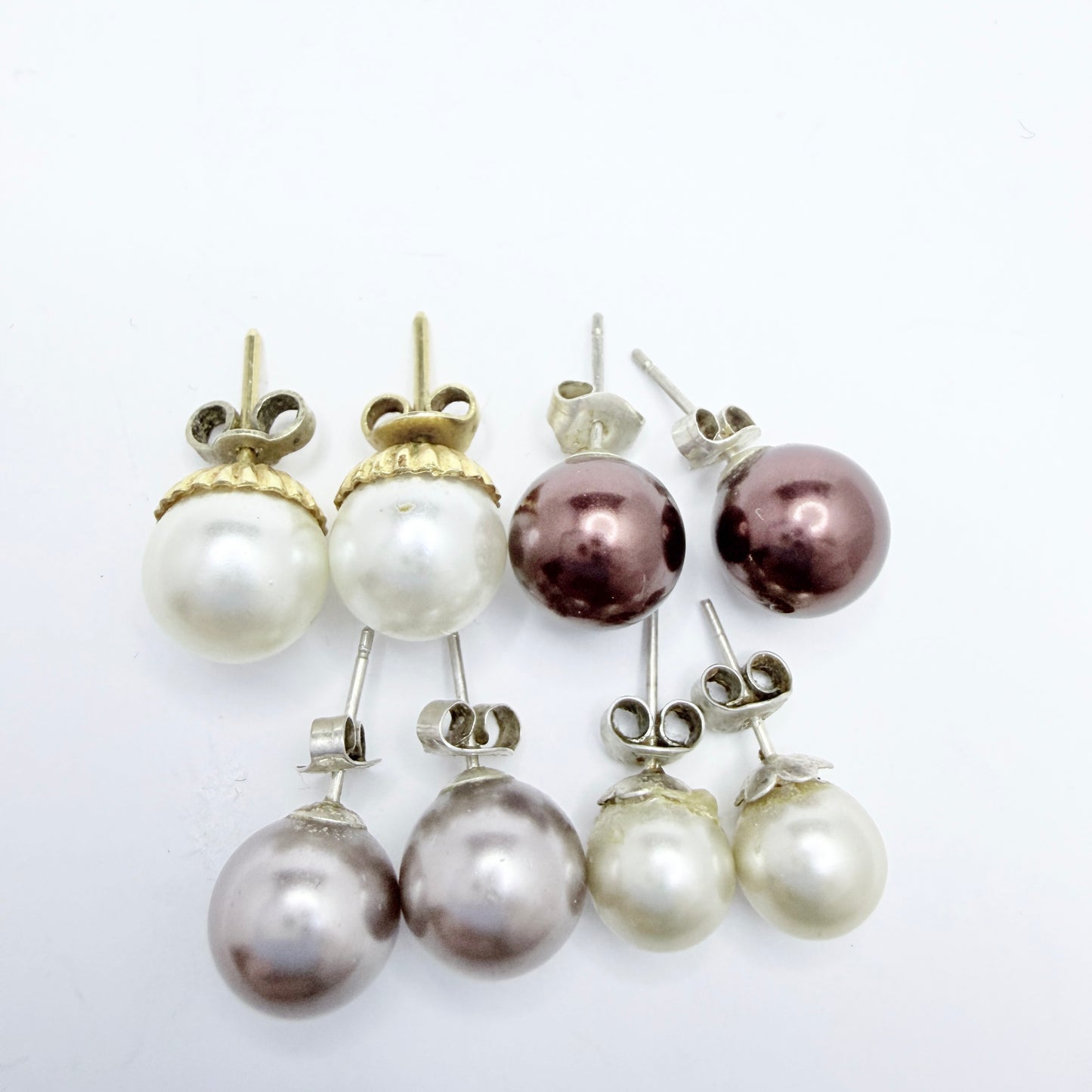 Vintage Faux Pearls Silver Posts and Stoppers Earrings. Job-lot.