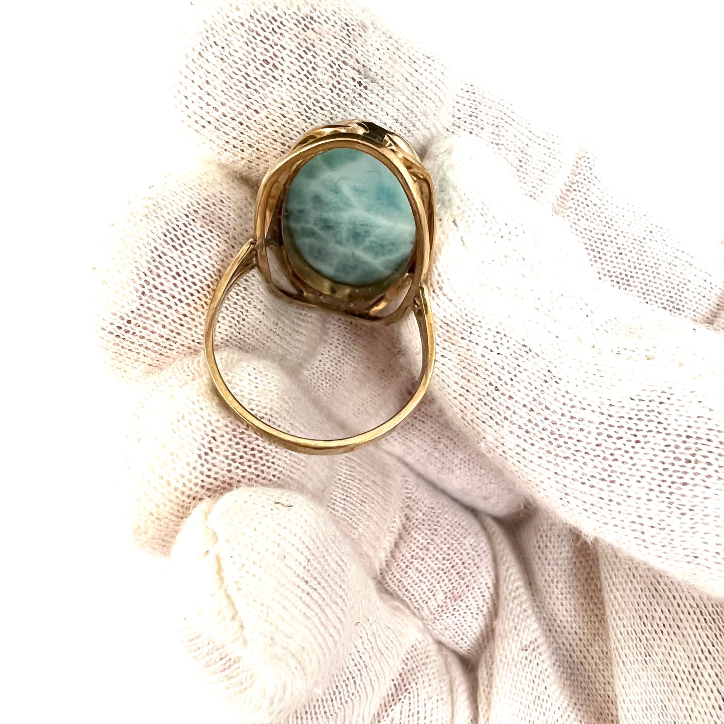 Vintage 8k Gold Larimar Cocktail Ring.