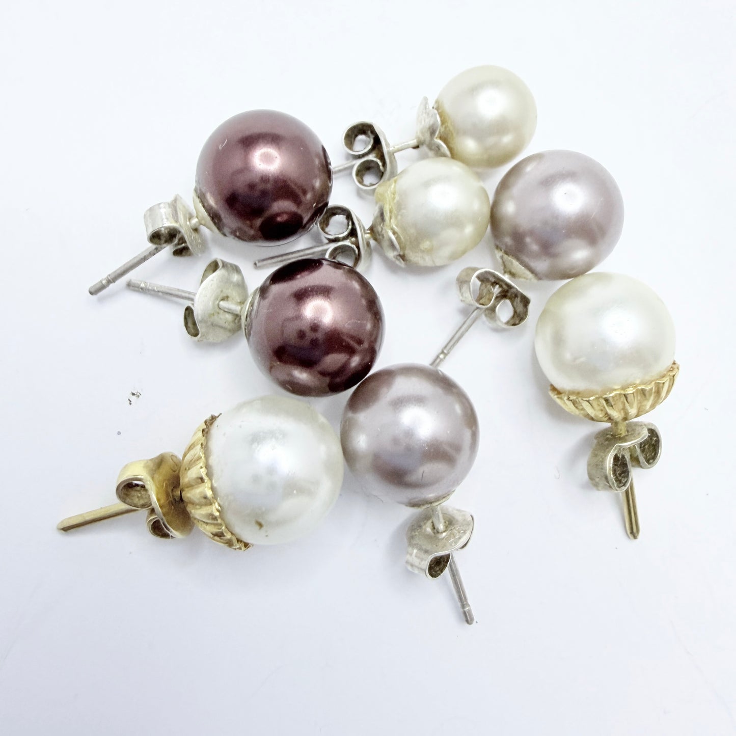 Vintage Faux Pearls Silver Posts and Stoppers Earrings. Job-lot.