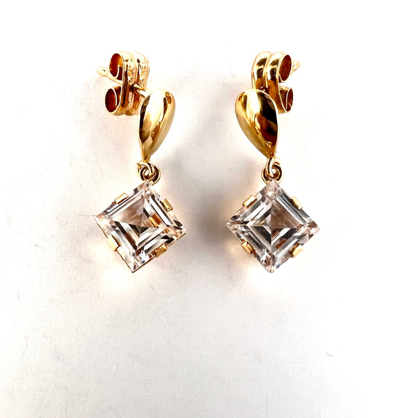 Sweden c 1950s. Vintage 18k Gold Rock Crystal Earrings.