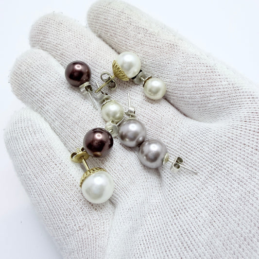 Vintage Faux Pearls Silver Posts and Stoppers Earrings. Job-lot.