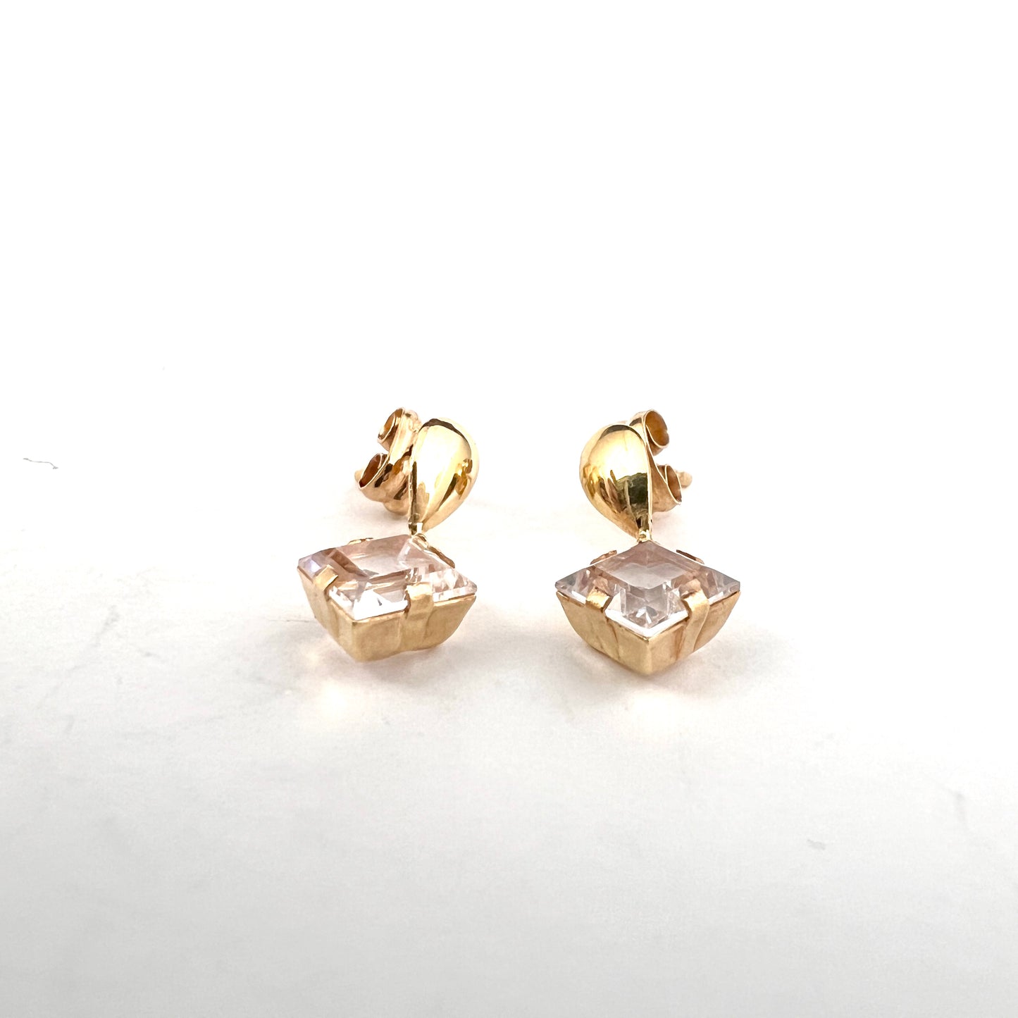 Sweden c 1950s. Vintage 18k Gold Rock Crystal Earrings.