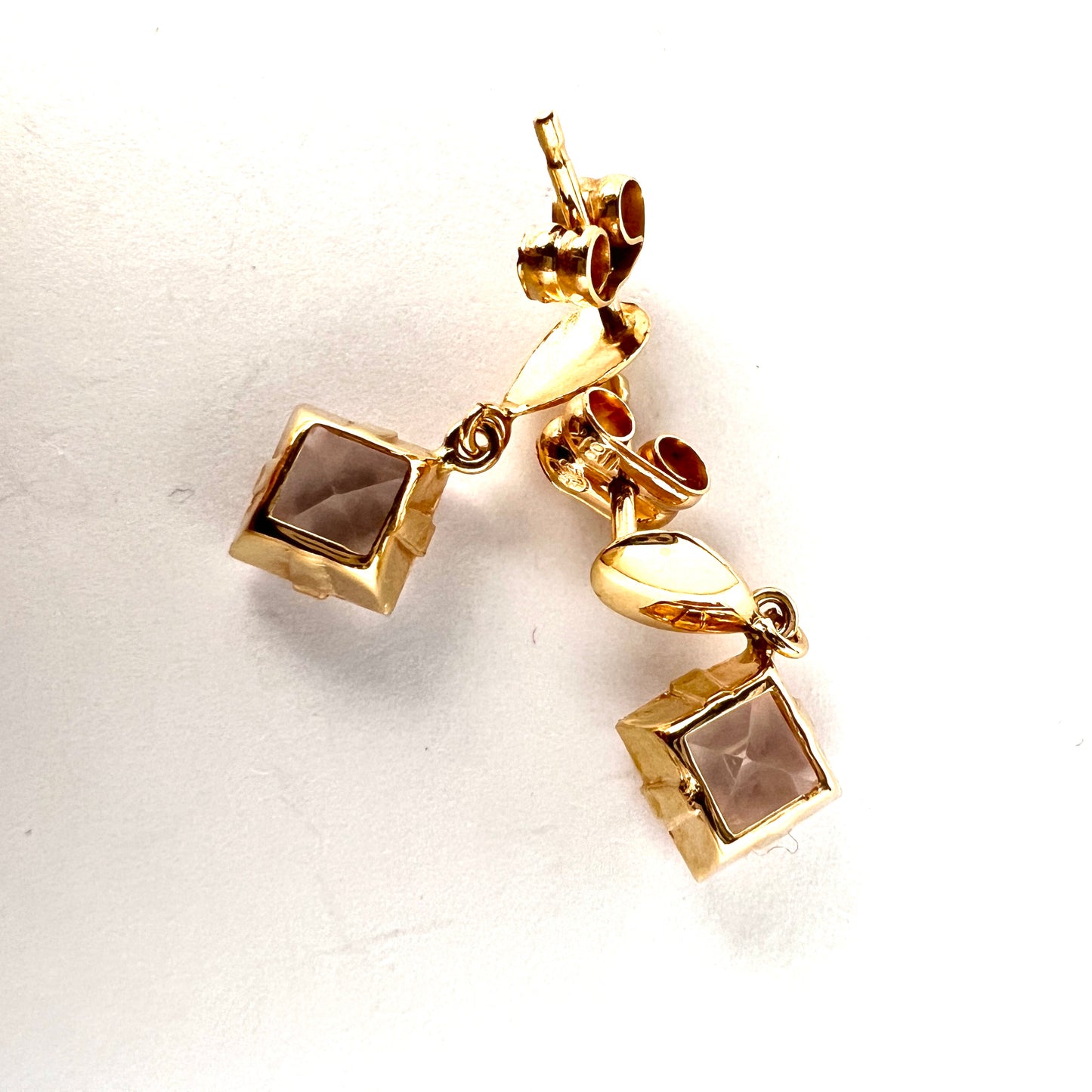 Sweden c 1950s. Vintage 18k Gold Rock Crystal Earrings.