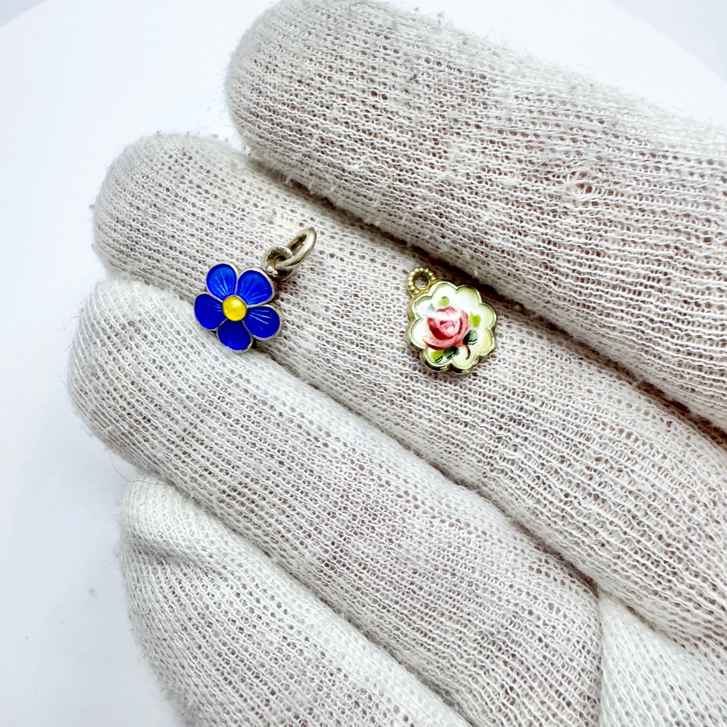 Norway ca 1960s Vintage Sterling Silver Enamel Flower Charms.