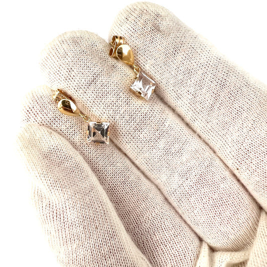 Sweden c 1950s. Vintage 18k Gold Rock Crystal Earrings.