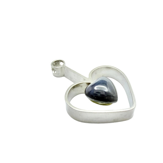 Victor Janson, Sweden year 1970. Vintage Solid Silver Bergslagen-stone Heart Pendant.