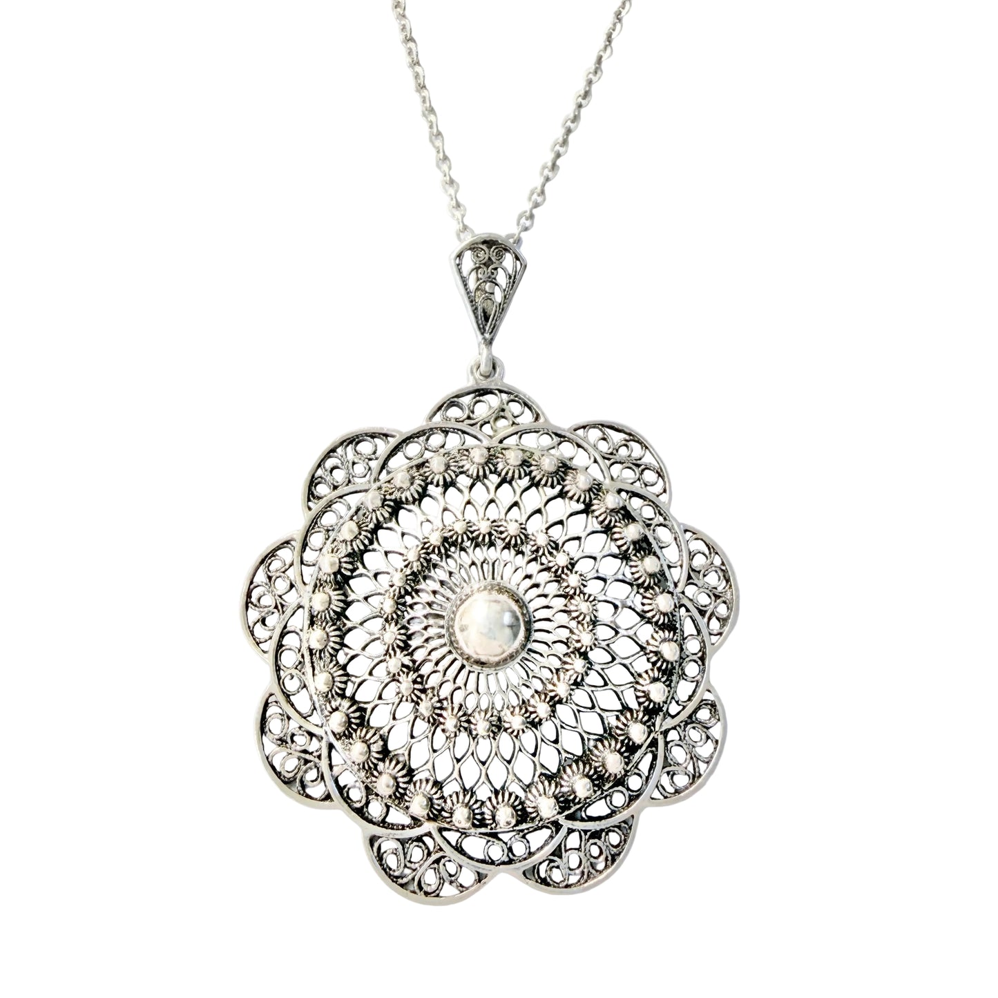 Germany 1930-40s. Vintage Solid Silver Pendant Long Chain Necklace.