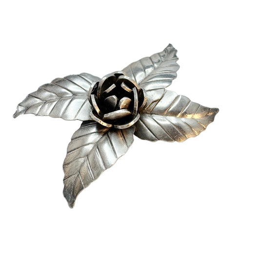 Sweden 1954. Vintage Solid Silver Flower Brooch.