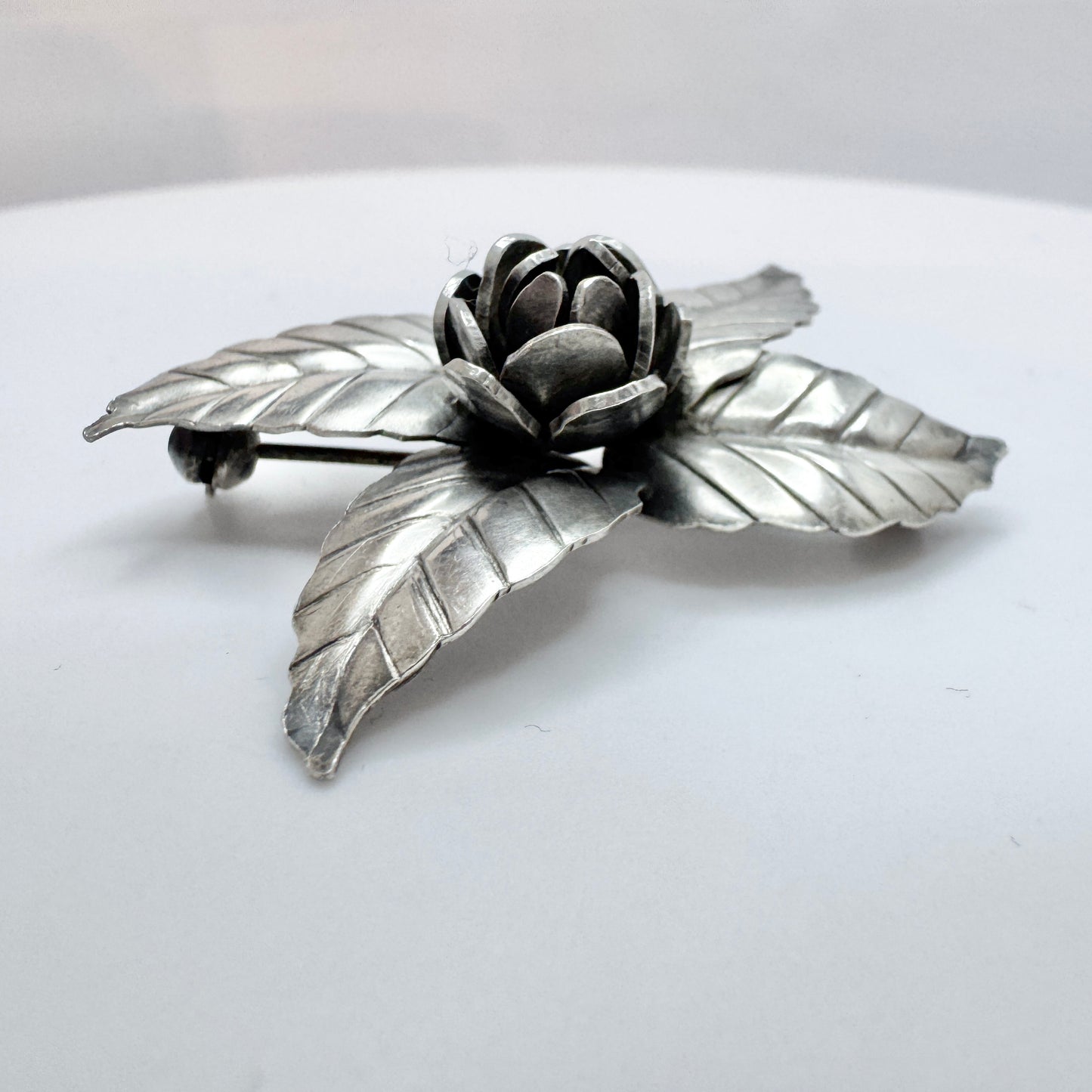 Sweden 1954. Vintage Solid Silver Flower Brooch.