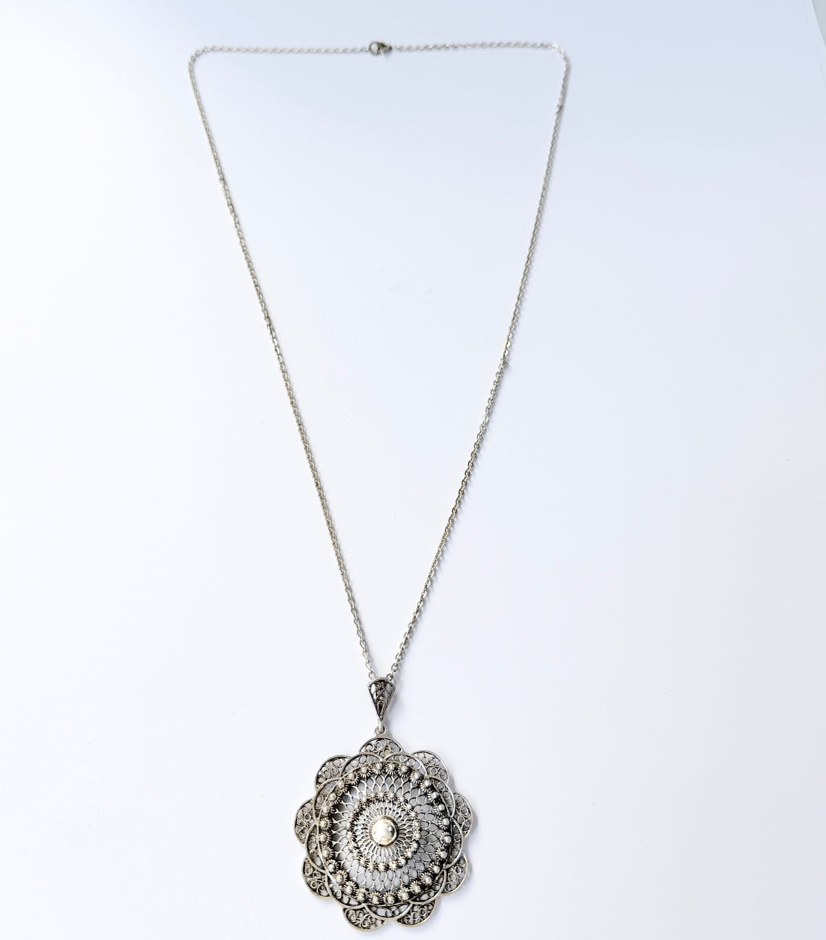 Germany 1930-40s. Vintage Solid Silver Pendant Long Chain Necklace.