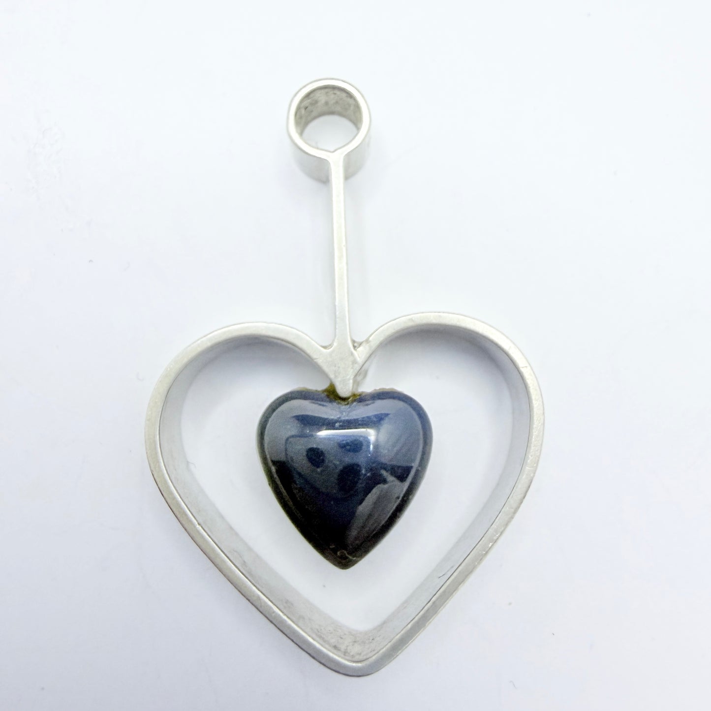 Victor Janson, Sweden year 1970. Vintage Solid Silver Bergslagen-stone Heart Pendant.