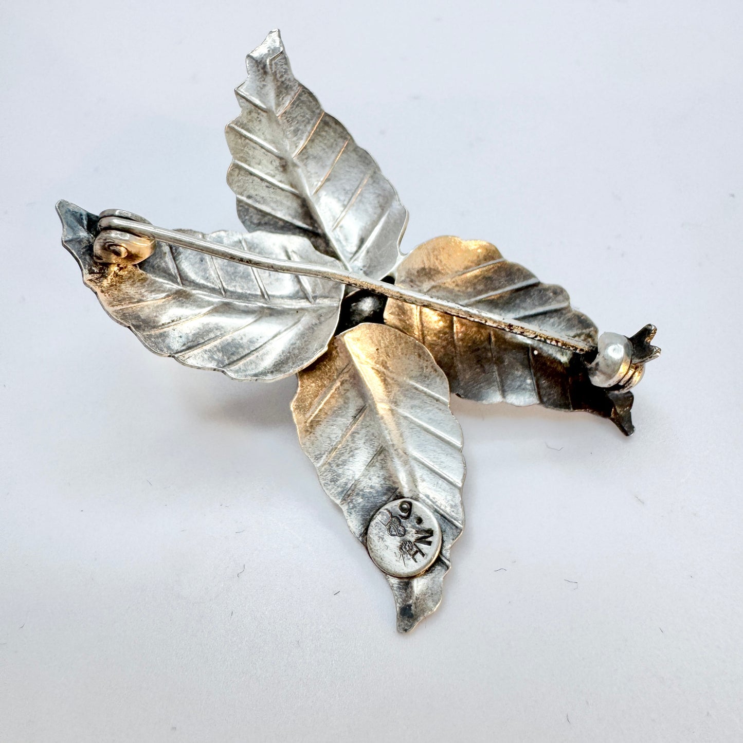 Sweden 1954. Vintage Solid Silver Flower Brooch.