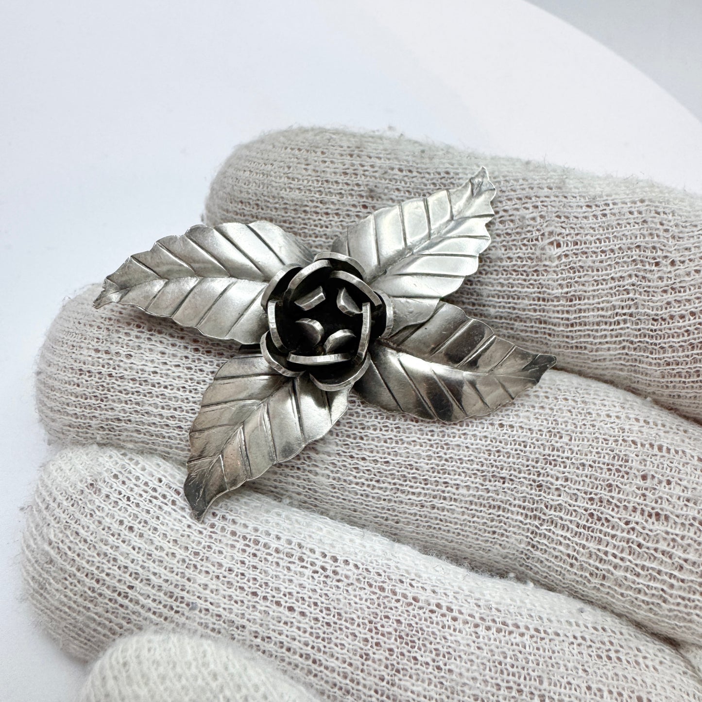 Sweden 1954. Vintage Solid Silver Flower Brooch.