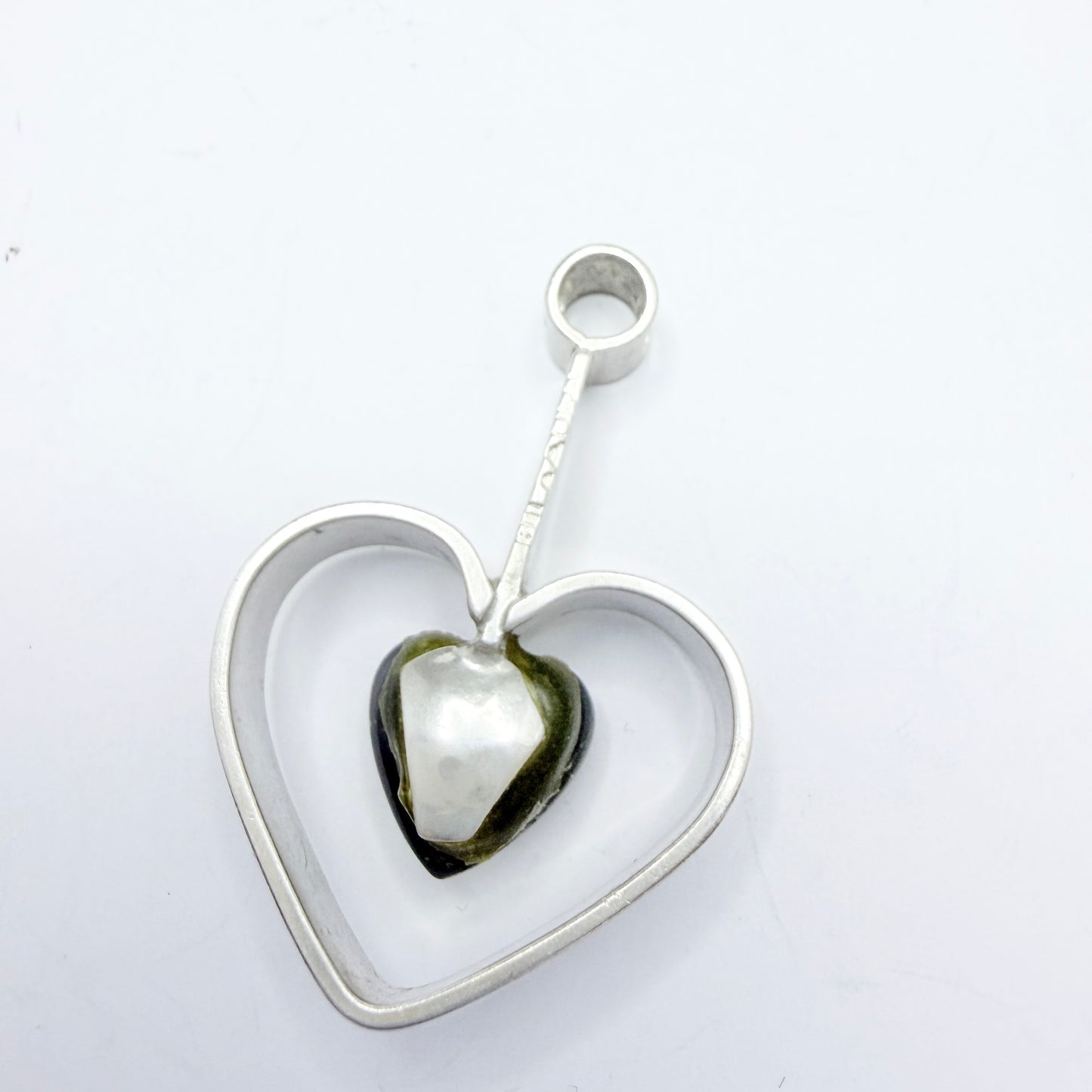 Victor Janson, Sweden year 1970. Vintage Solid Silver Bergslagen-stone Heart Pendant.
