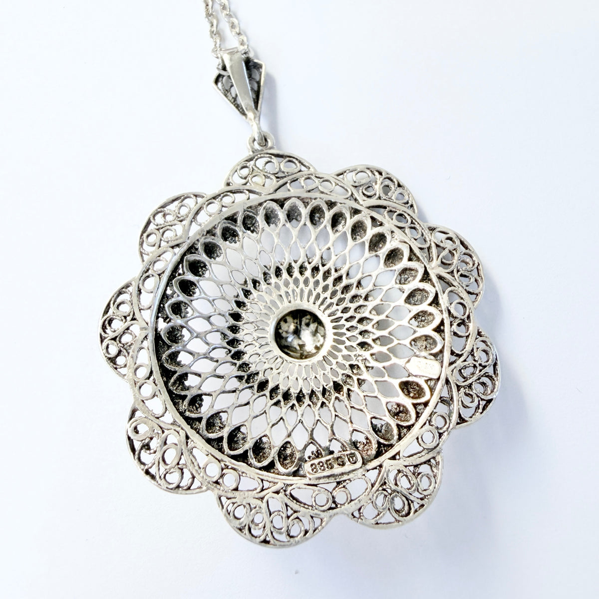 Germany 1930-40s. Vintage Solid Silver Pendant Long Chain Necklace.