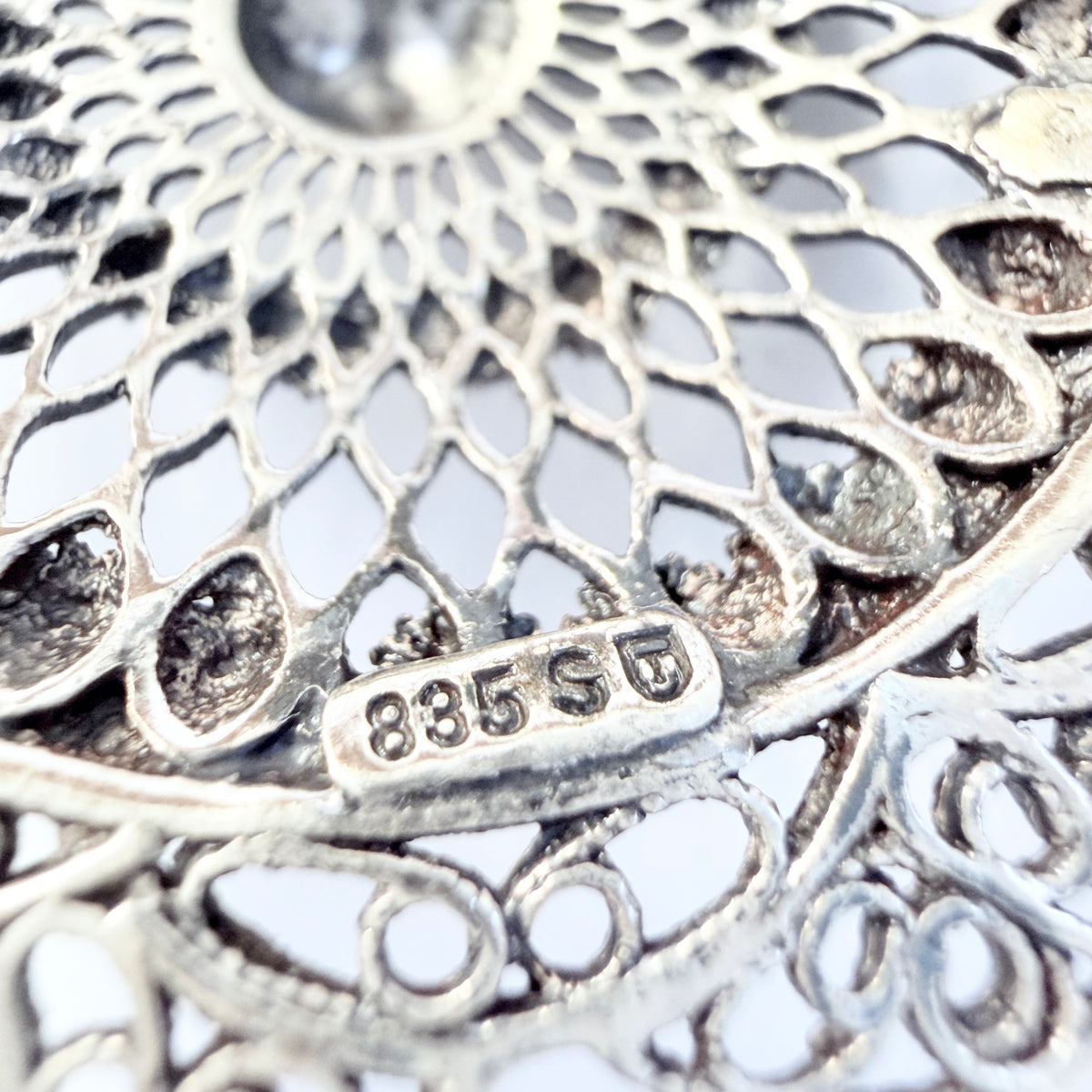 Germany 1930-40s. Vintage Solid Silver Pendant Long Chain Necklace.