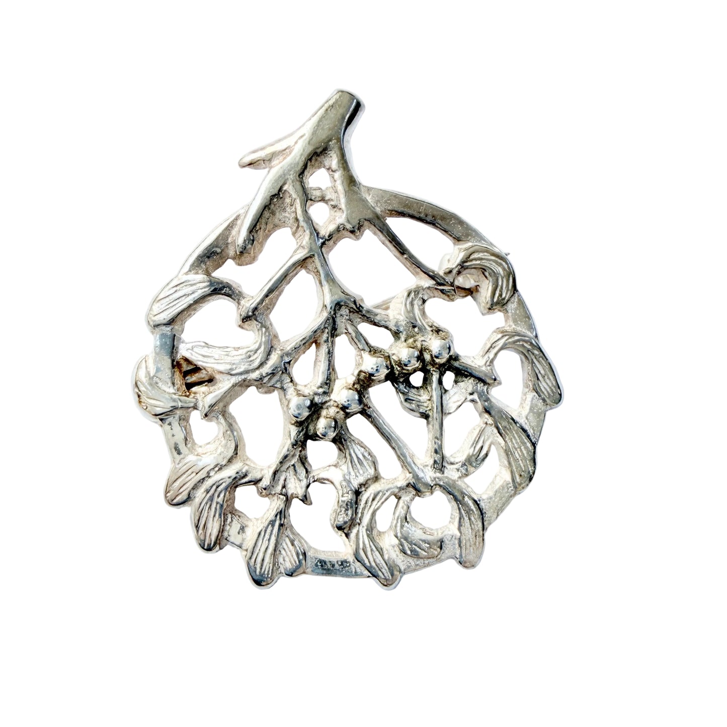 Bronsil, Sweden. Vintage Sterling Silver Mistletoe Christmas Brooch.