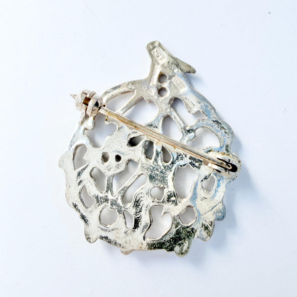 Bronsil, Sweden. Vintage Sterling Silver Mistletoe Christmas Brooch.