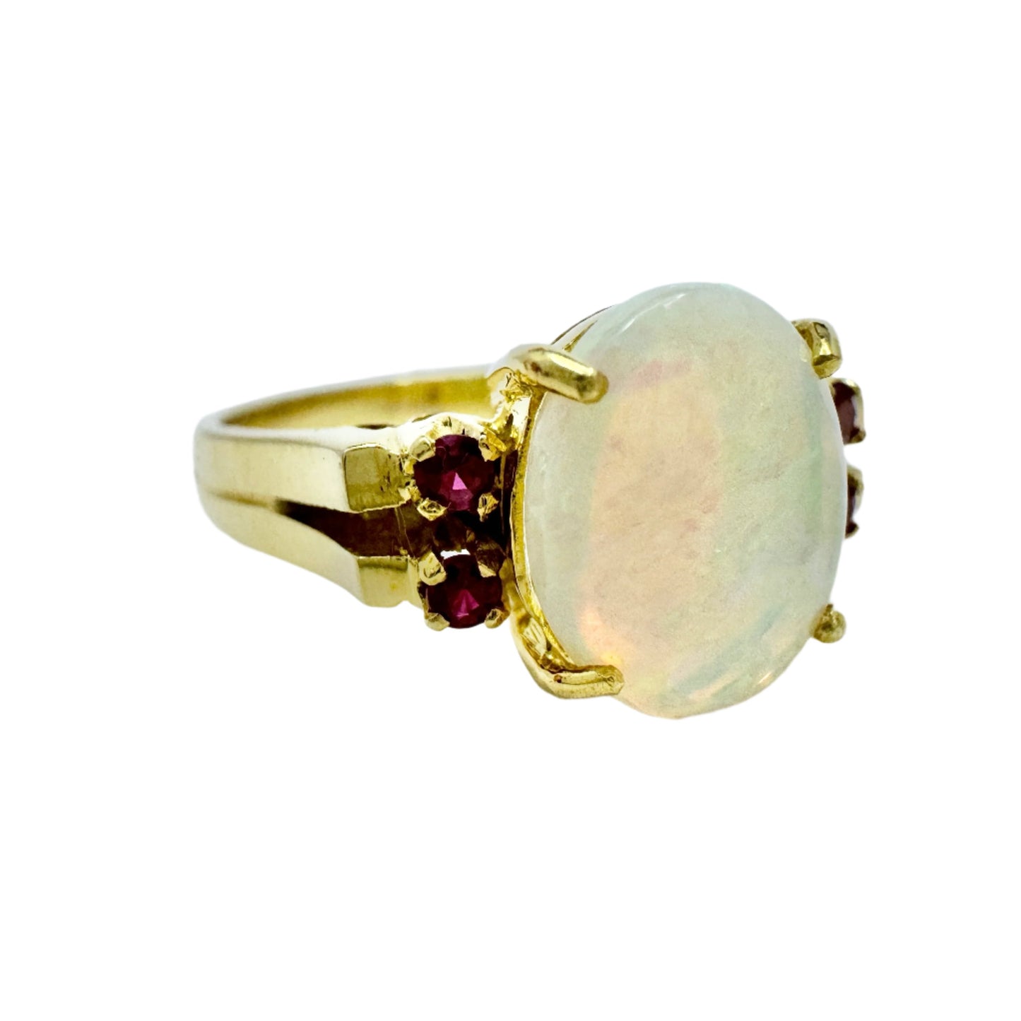 Vintage 18k Gold Opal Ruby Ring.