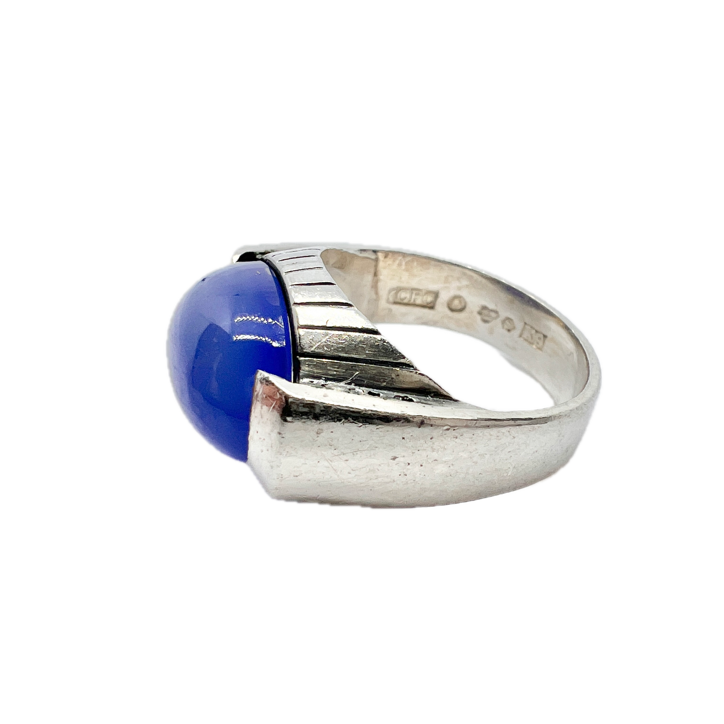 Carlman, Sweden 1961. Vintage Mid-century Modern Sterling Silver Chalcedony Ring.