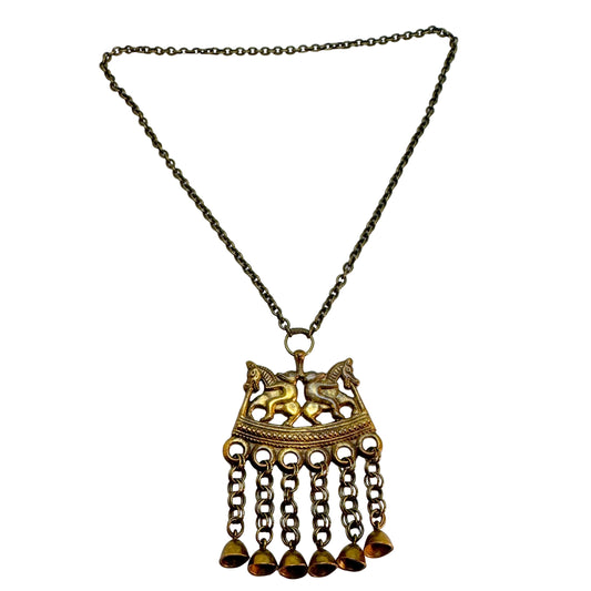 Kalevala Koru, Finland. Very Large Vintage Bronze Pendant Necklace. God's Horses.