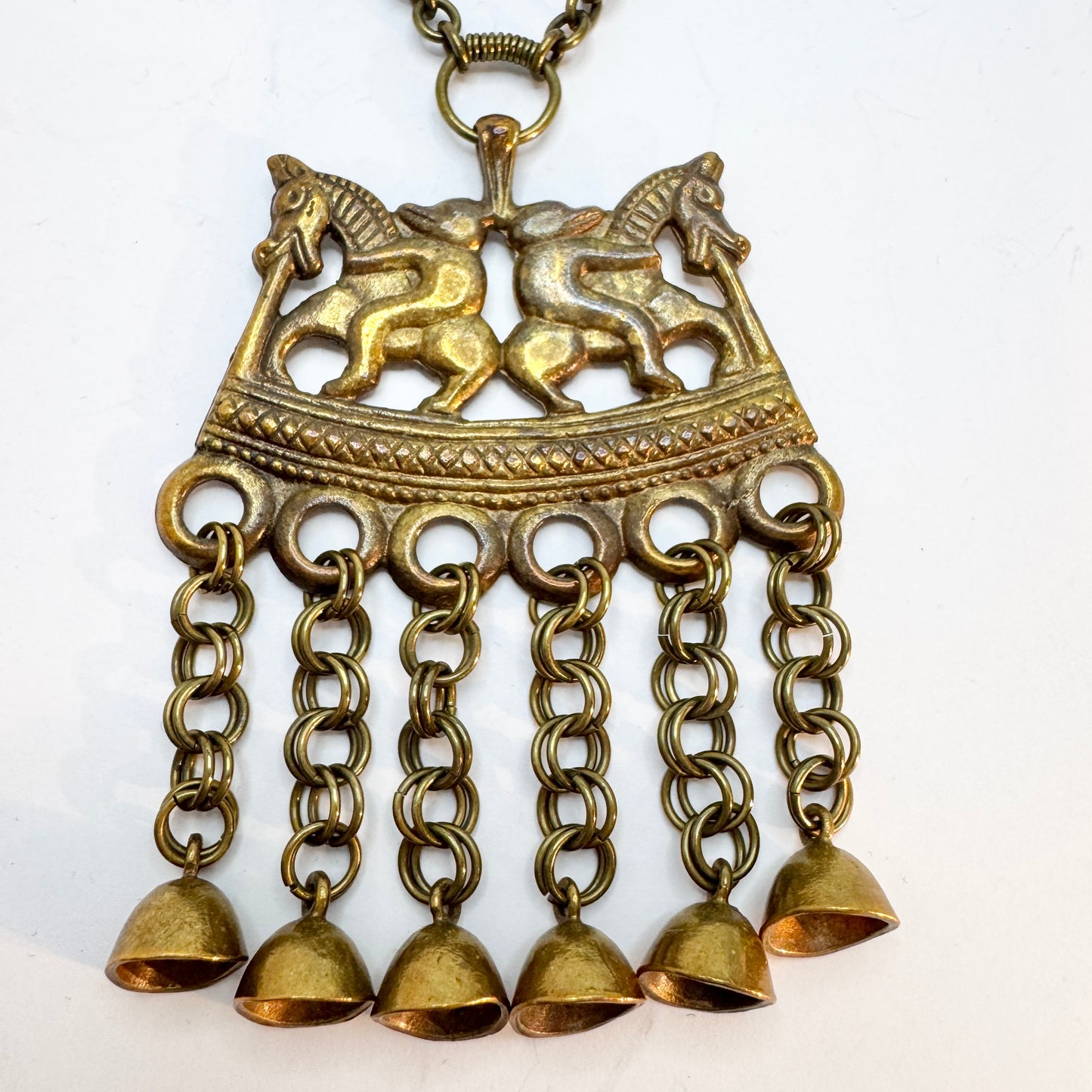 Kalevala Koru, Finland. Very Large Vintage Bronze Pendant Necklace. God's Horses.