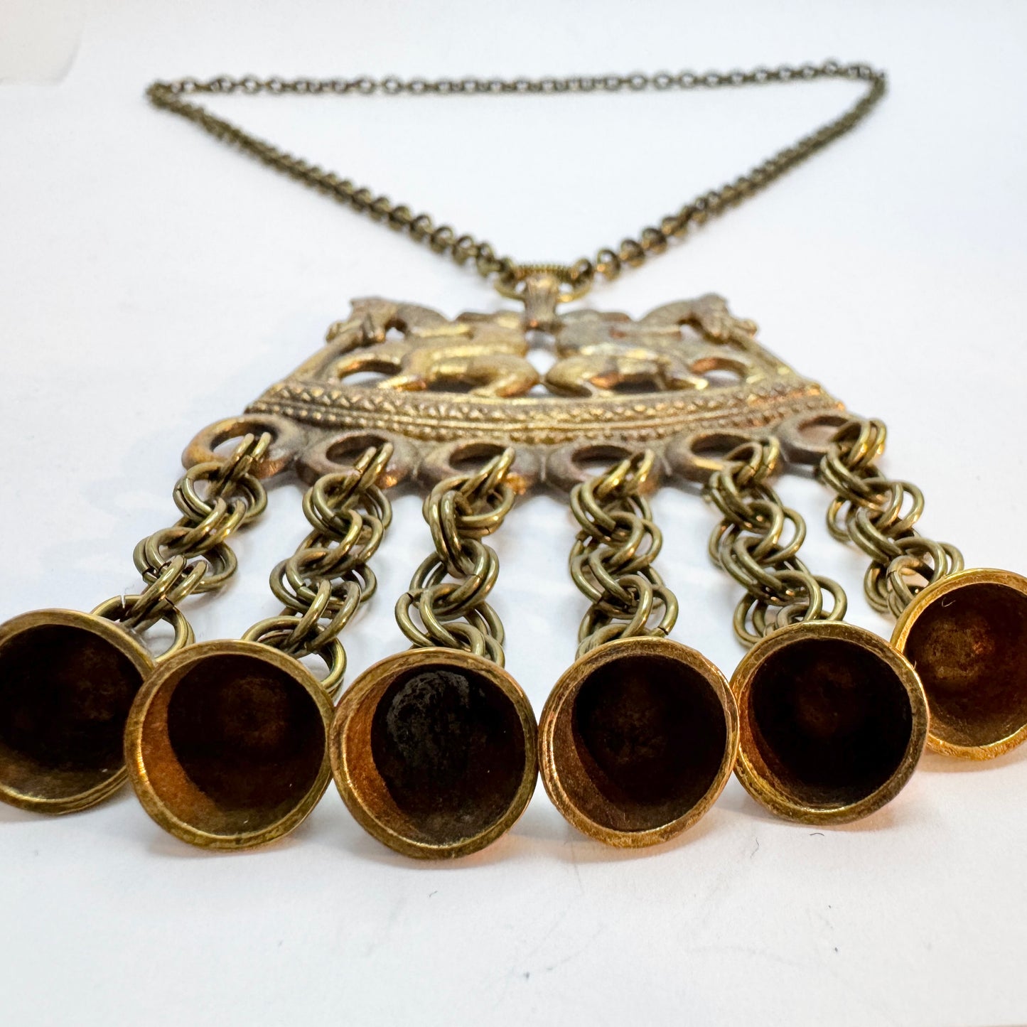 Kalevala Koru, Finland. Very Large Vintage Bronze Pendant Necklace. God's Horses.