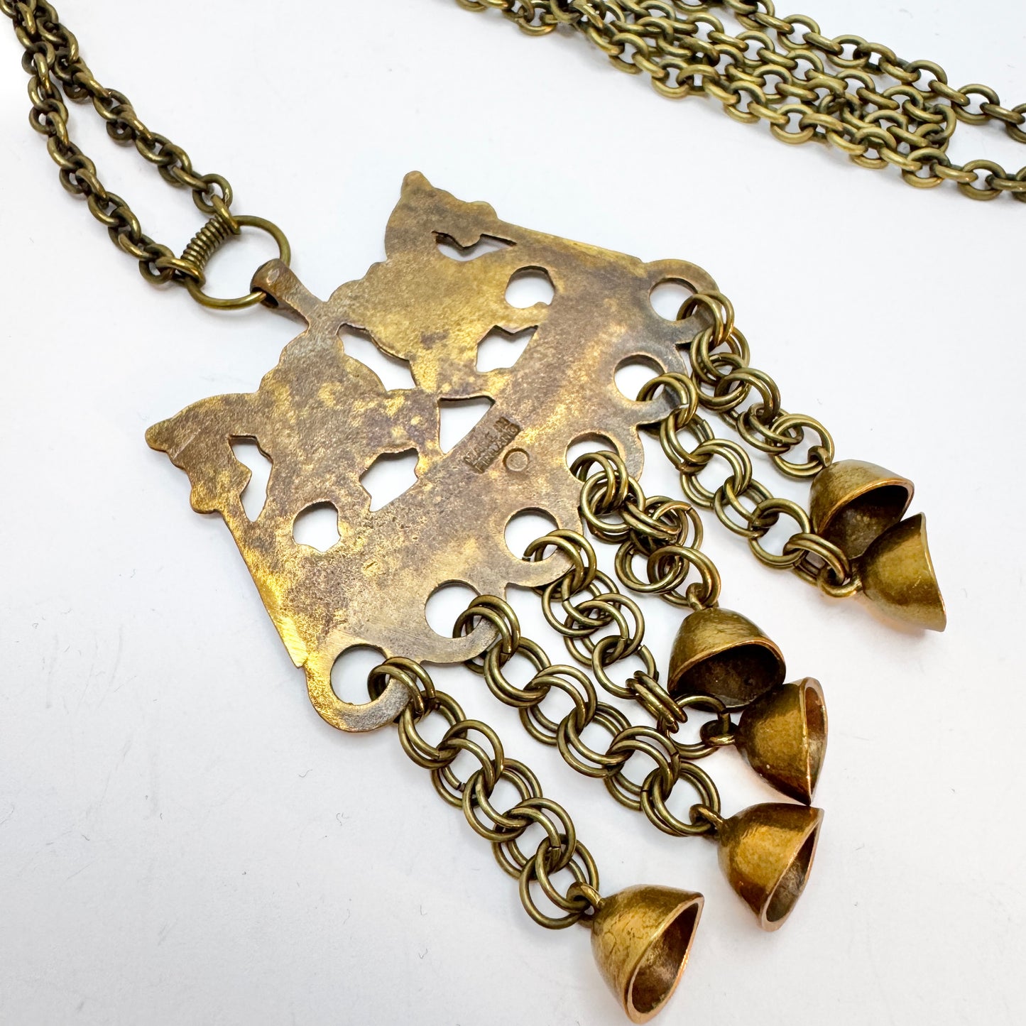 Kalevala Koru, Finland. Very Large Vintage Bronze Pendant Necklace. God's Horses.