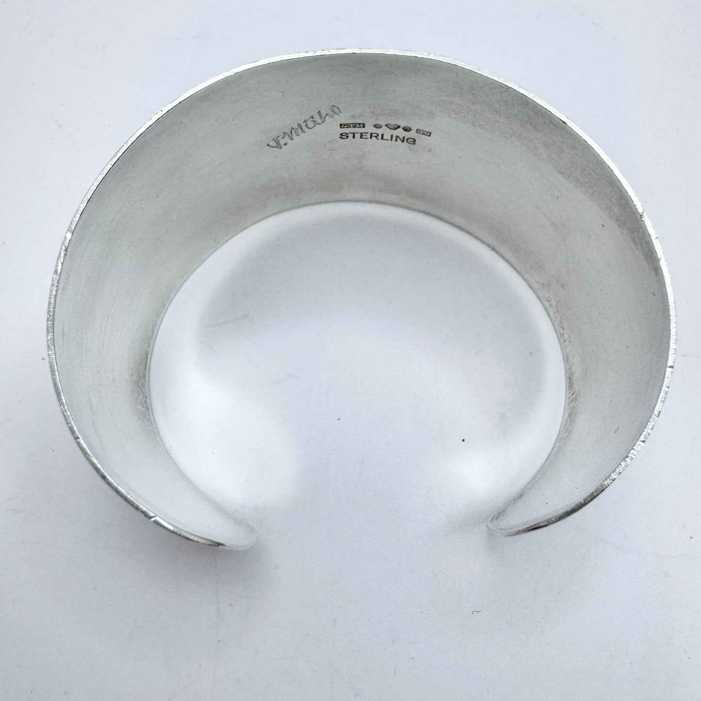 Torsten Mähl, Sweden 1957. Vintage Sterling Silver Agate Moonstone Chrysoprase Cuff Bracelet.