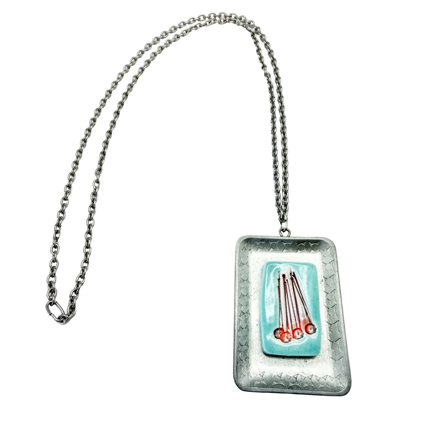 Design 68, Denmark ca 1970. Vintage Pewter Ceramic Pendant Necklace.