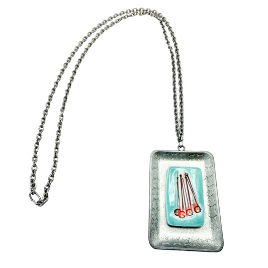 Design 68, Denmark ca 1970. Vintage Pewter Ceramic Pendant Necklace.