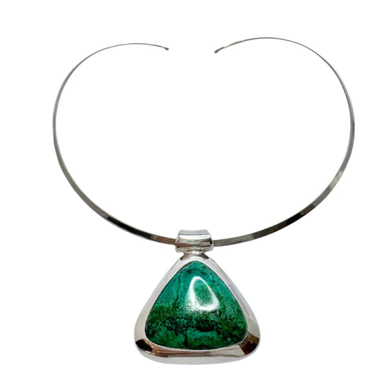 Vintage 950 Sterling Silver Eilat Stone Pendant Necklace.