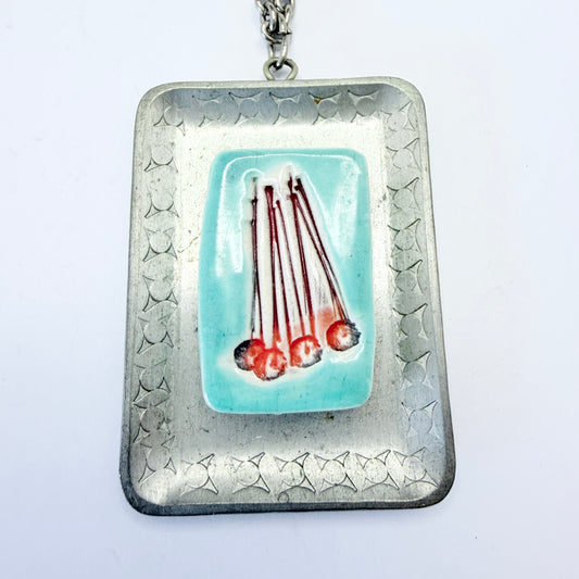 Design 68, Denmark ca 1970. Vintage Pewter Ceramic Pendant Necklace.