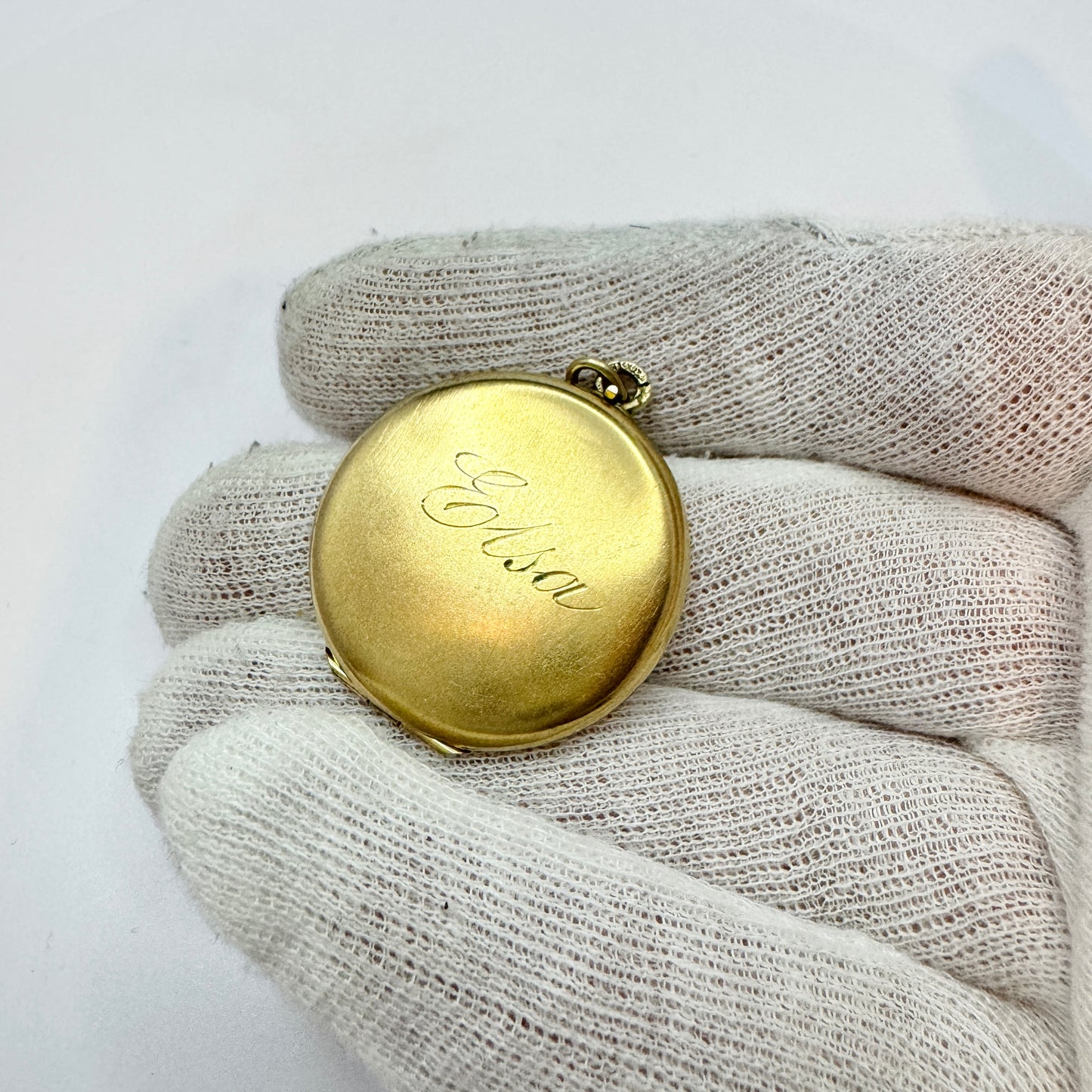 S Jacobsen, Denmark c 1940-50s. Gilt Solid Silver Locket Pendant. "Elsa"