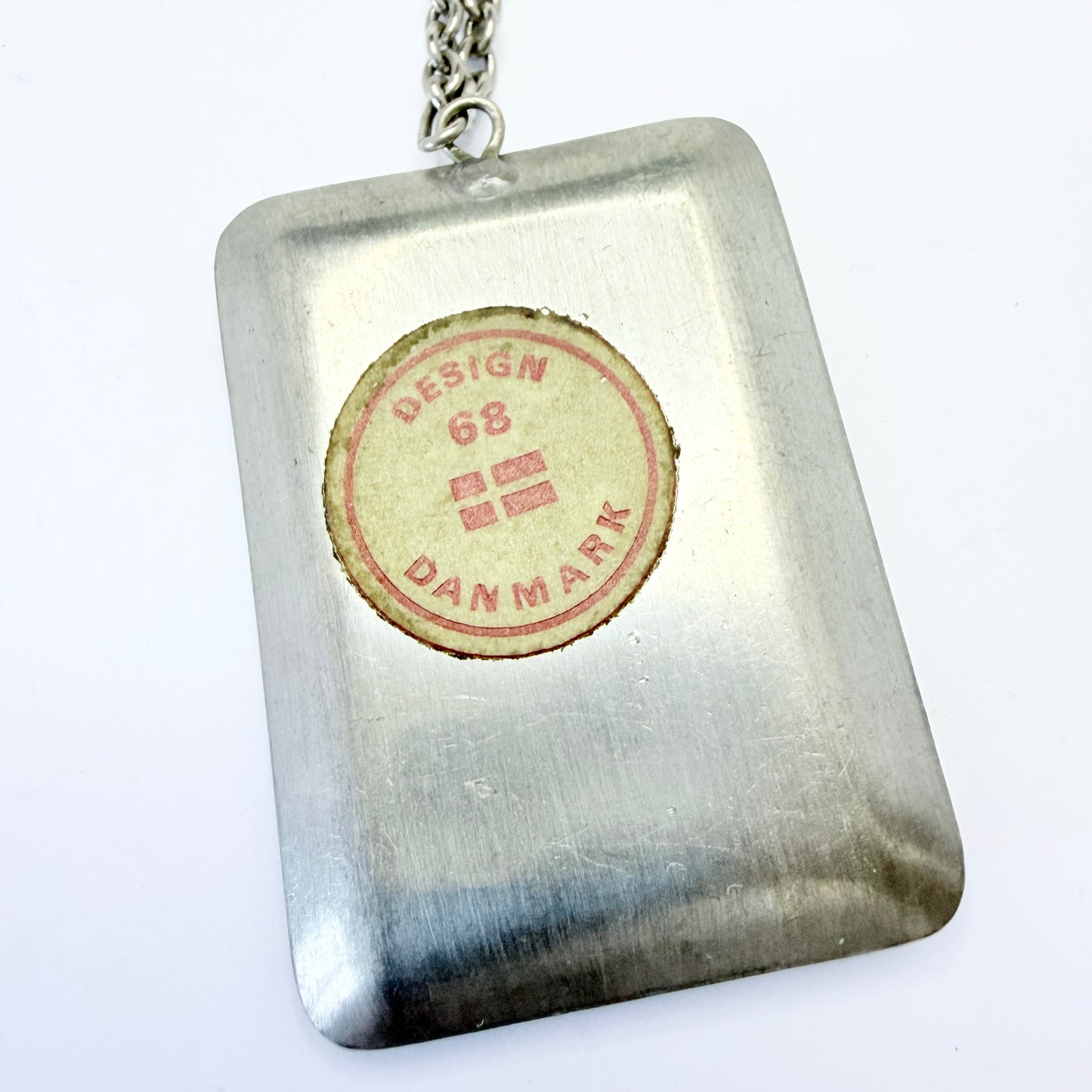 Design 68, Denmark ca 1970. Vintage Pewter Ceramic Pendant Necklace.