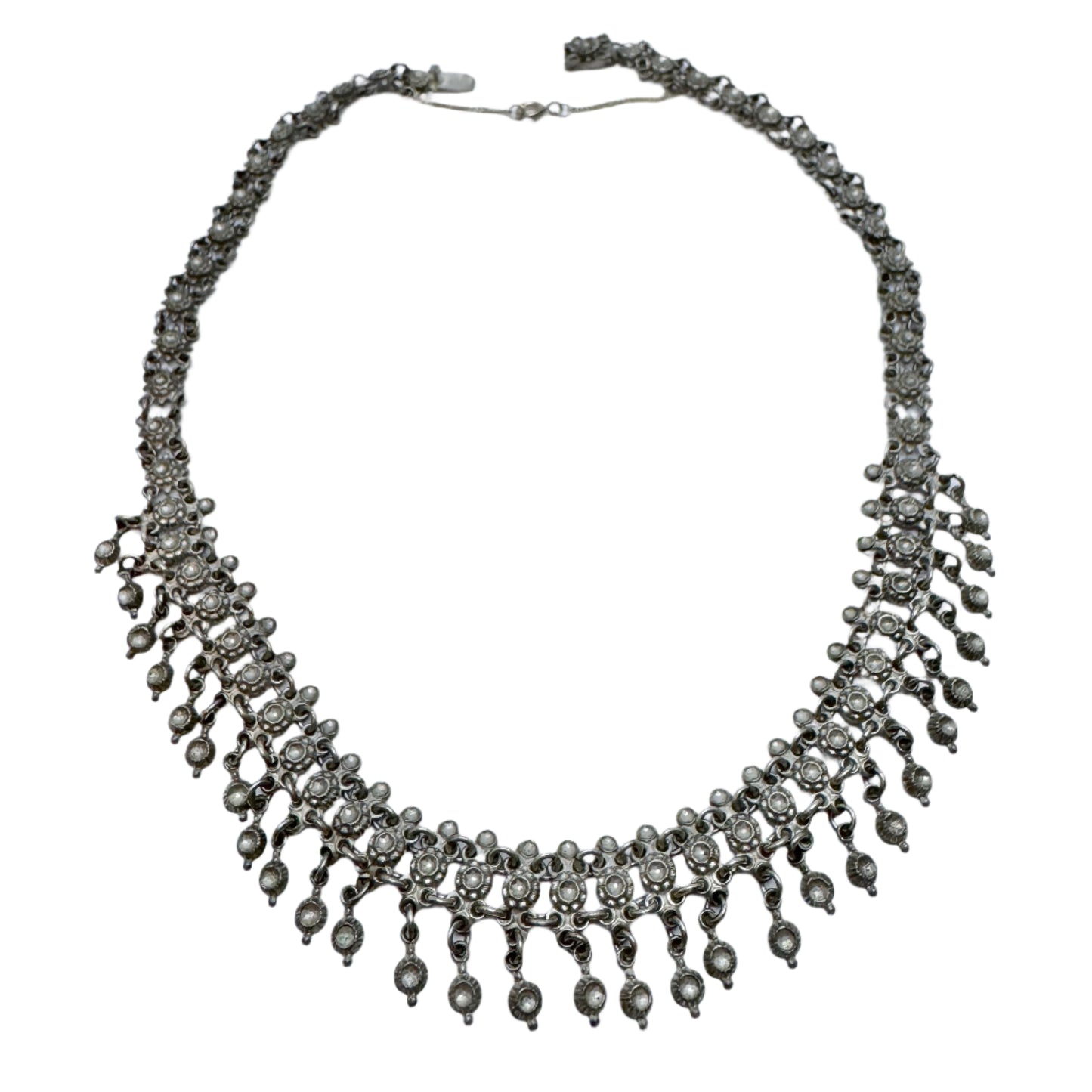 Sweden early 1900s. Solid Silver Fringe Necklace.