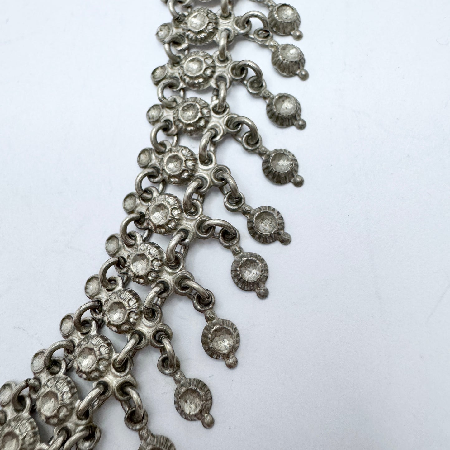 Sweden early 1900s. Solid Silver Fringe Necklace.