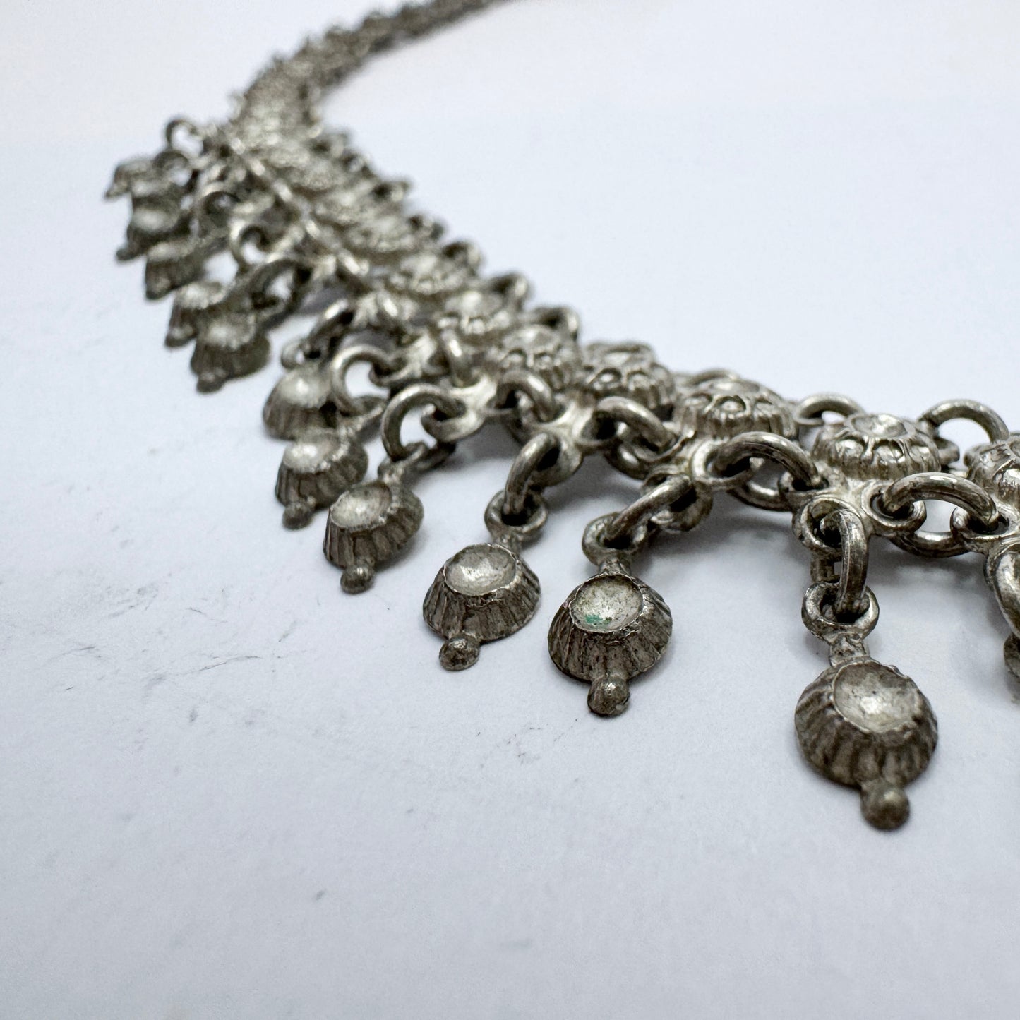 Sweden early 1900s. Solid Silver Fringe Necklace.