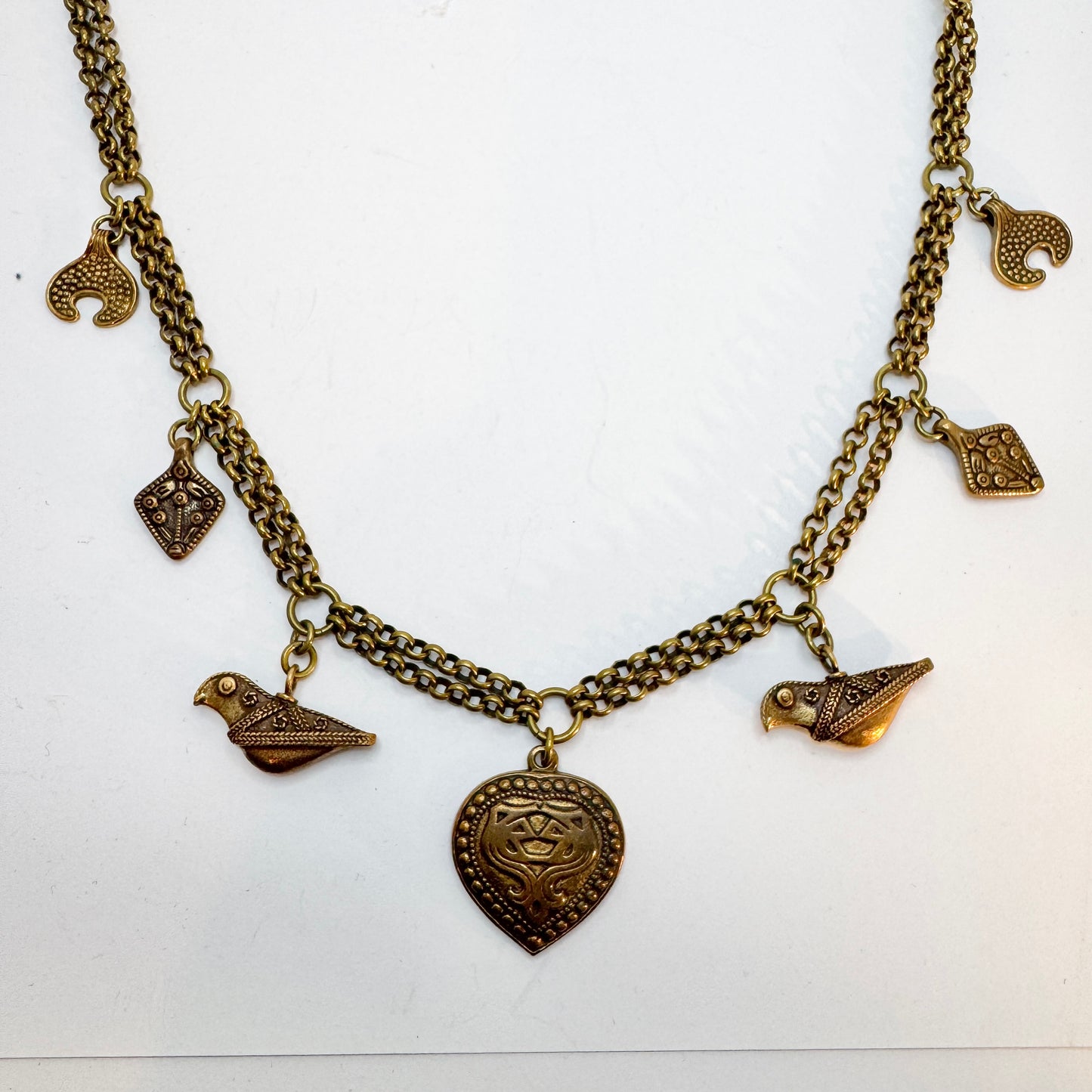 Kalevala Koru, Finland. Bold Vintage Multi-pendant Bronze Necklace. The Treasure Chain