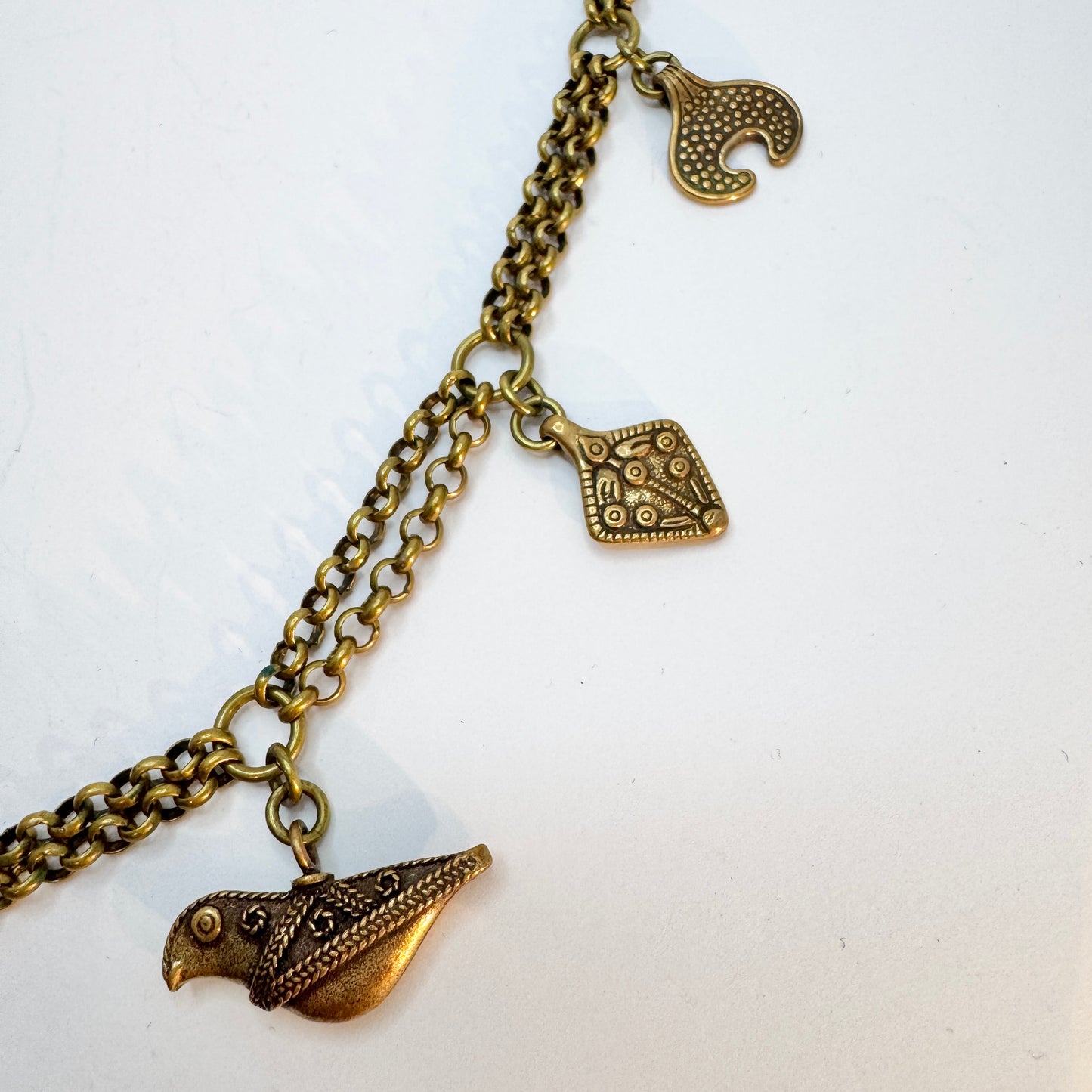 Kalevala Koru, Finland. Bold Vintage Multi-pendant Bronze Necklace. The Treasure Chain