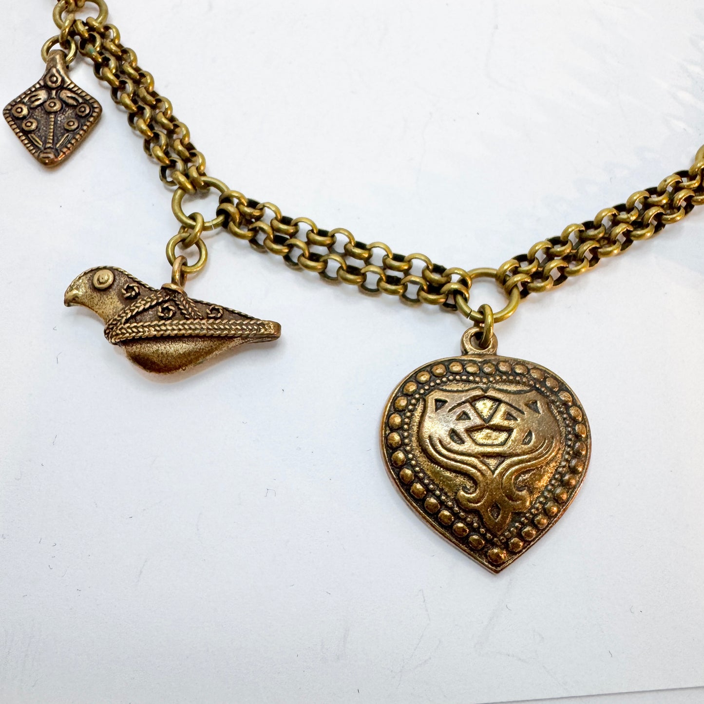 Kalevala Koru, Finland. Bold Vintage Multi-pendant Bronze Necklace. The Treasure Chain